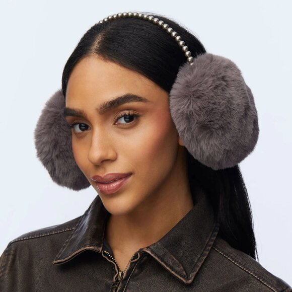 Faux Fur Pearl Earmuffs ~ Charcoal main image 4
